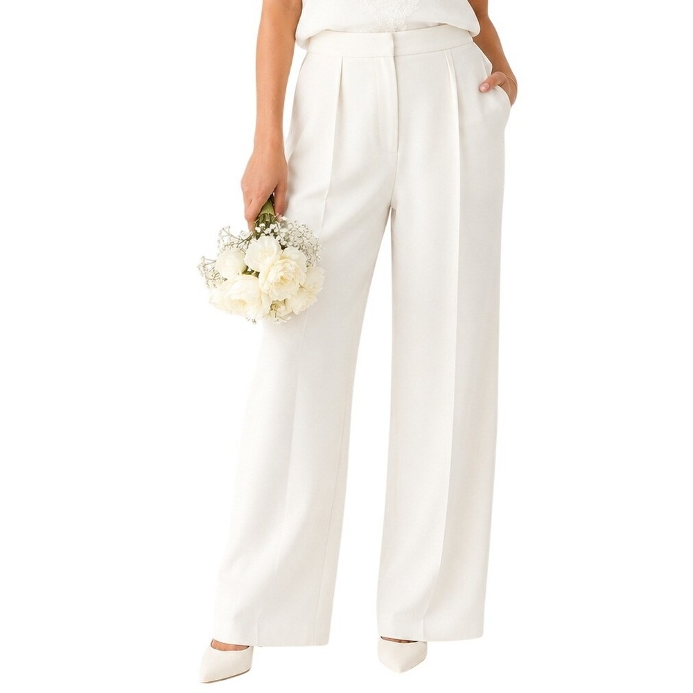 DEREK LAM 10 CROSBY White Trousers Wide Leg Pleated Women's 2 High Waist Preppy - Picture 1 of 15